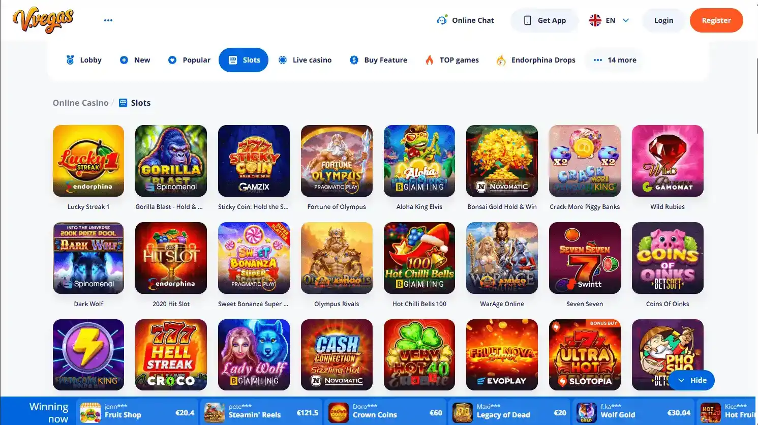 Η αρχική σελίδα του Vulkan Vegas στα ελληνικά με μενού πλοήγησης και κατηγορίες παιχνιδιών